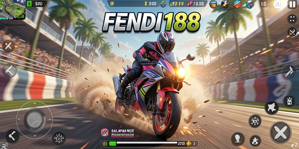 Screenshot gameplay FENDI188 yang menampilkan balapan motor seru.