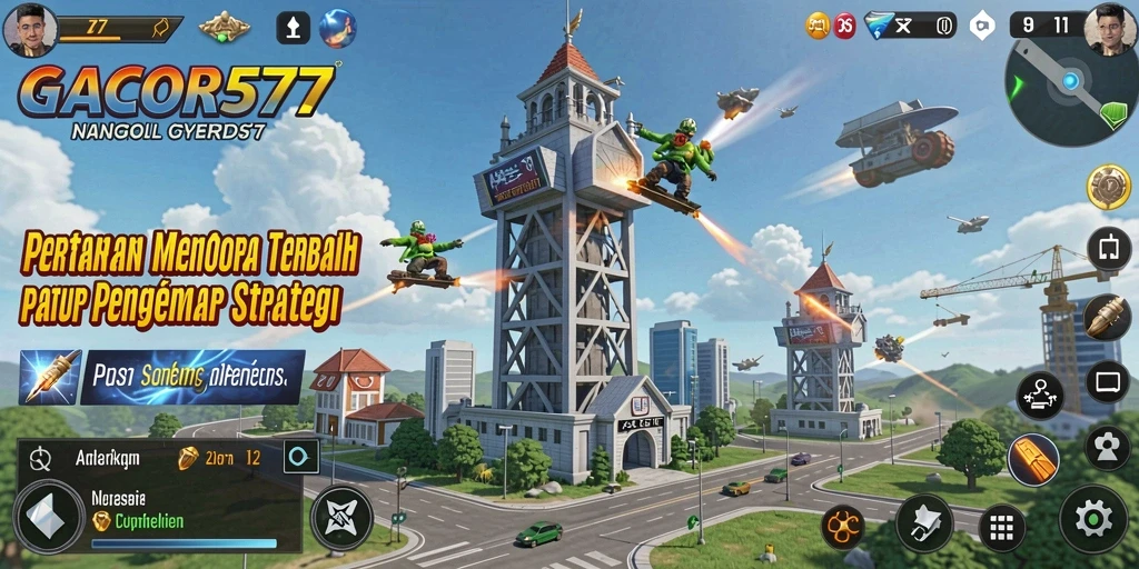 Tampilan gameplay seru di GACOR577 dengan berbagai menara dan musuh.