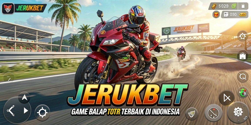 Screenshot utama JERUKBET menampilkan adu balap motor yang seru dan mendebarkan.