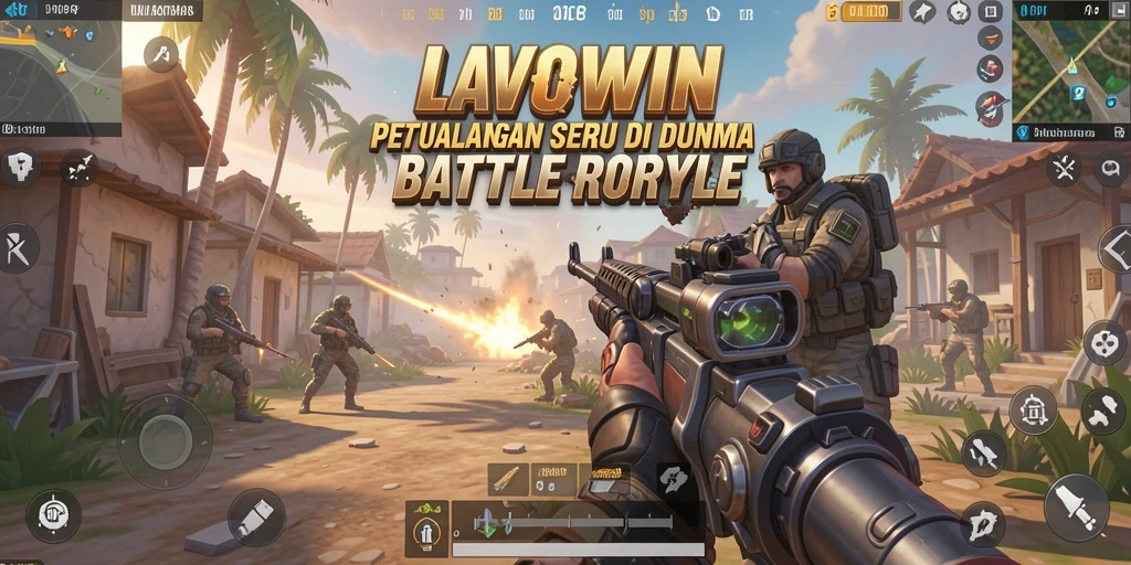 Screenshot utama LAVOWIN menampilkan aksi seru dalam gameplay Battle Royale.