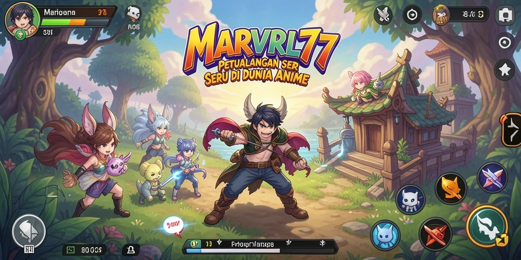 Tampilan gameplay MARVRL77 yang epik dan penuh warna.