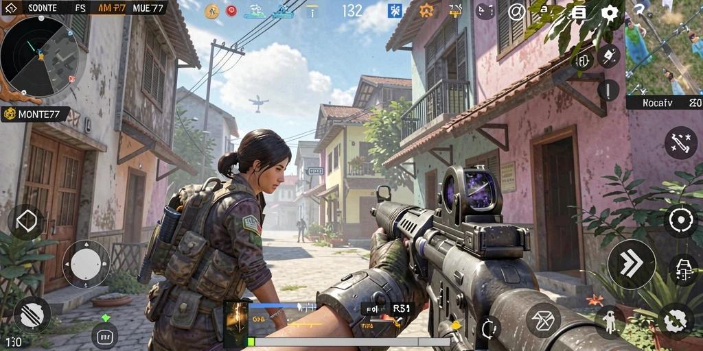 Tangkapan layar gameplay MONTE77 dengan aksi tembak-menembak yang mendebarkan.