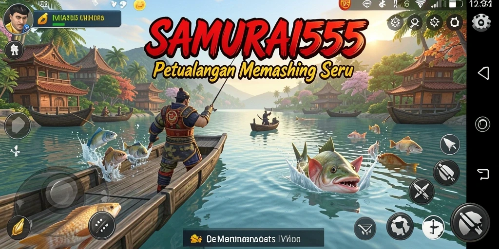 Screenshot SAMURAI555 menampilkan aksi memancing yang seru dan indah di berbagai lokasi.
