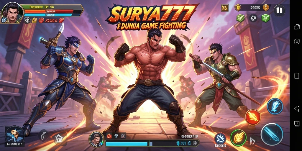 Tampilan gameplay seru dan intens di SURYA777 saat karakter bertarung.