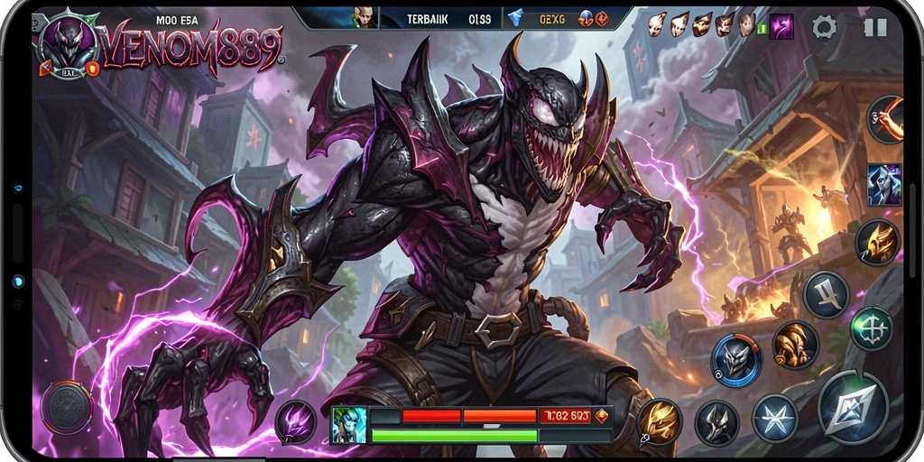 Tampilan seru dalam arena pertarungan MOBA VENOM889.